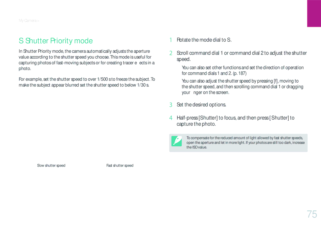 Samsung NX1 user manual Shutter Priority mode 