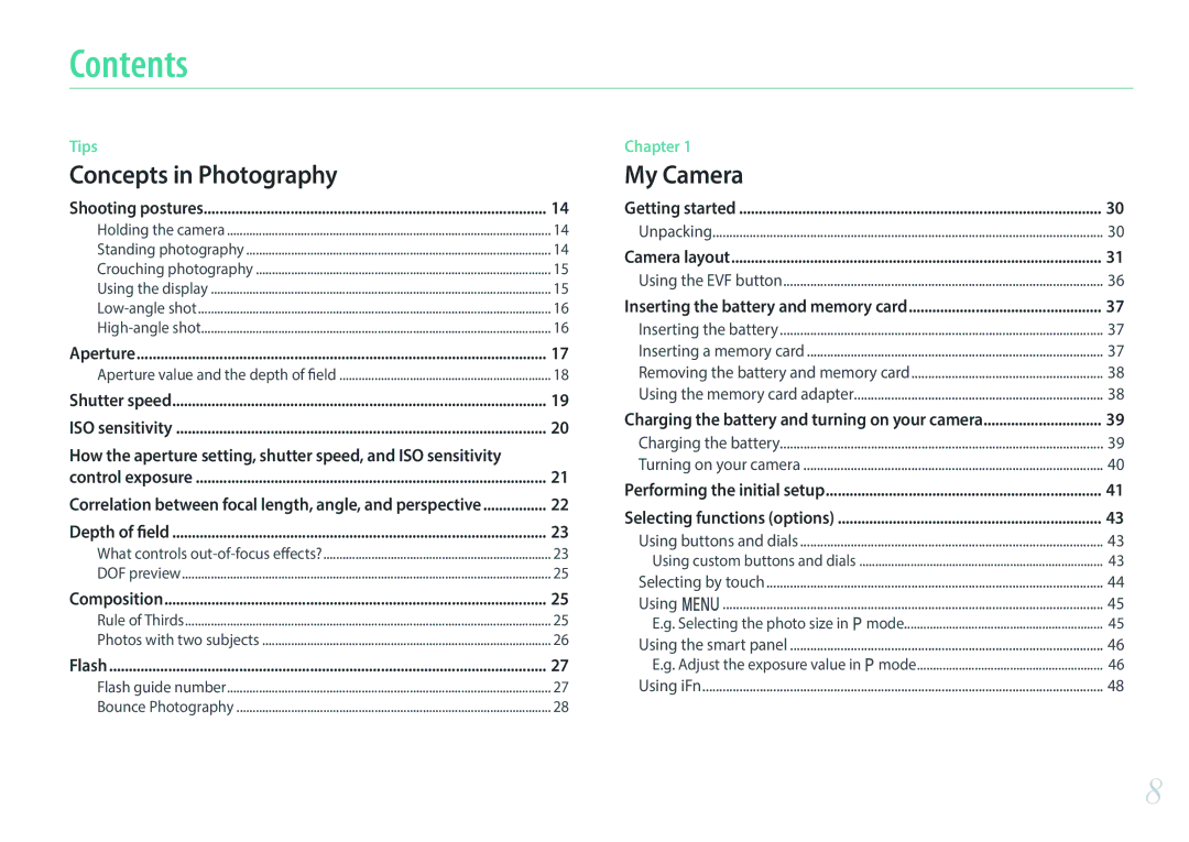 Samsung NX1 user manual Contents 