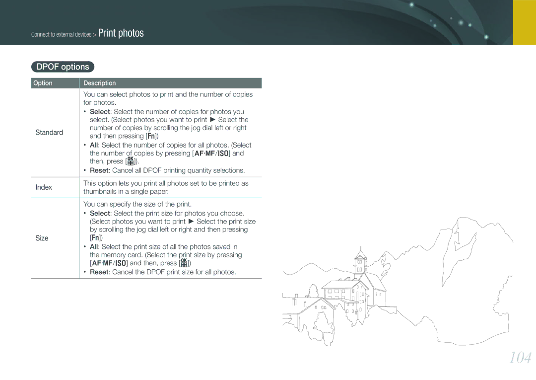 Samsung NX100 user manual 104, Dpof options 