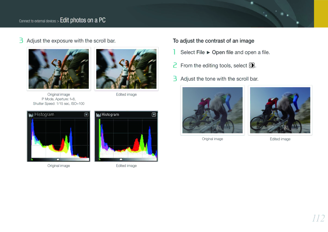 Samsung NX100 user manual 112, To adjust the contrast of an image 