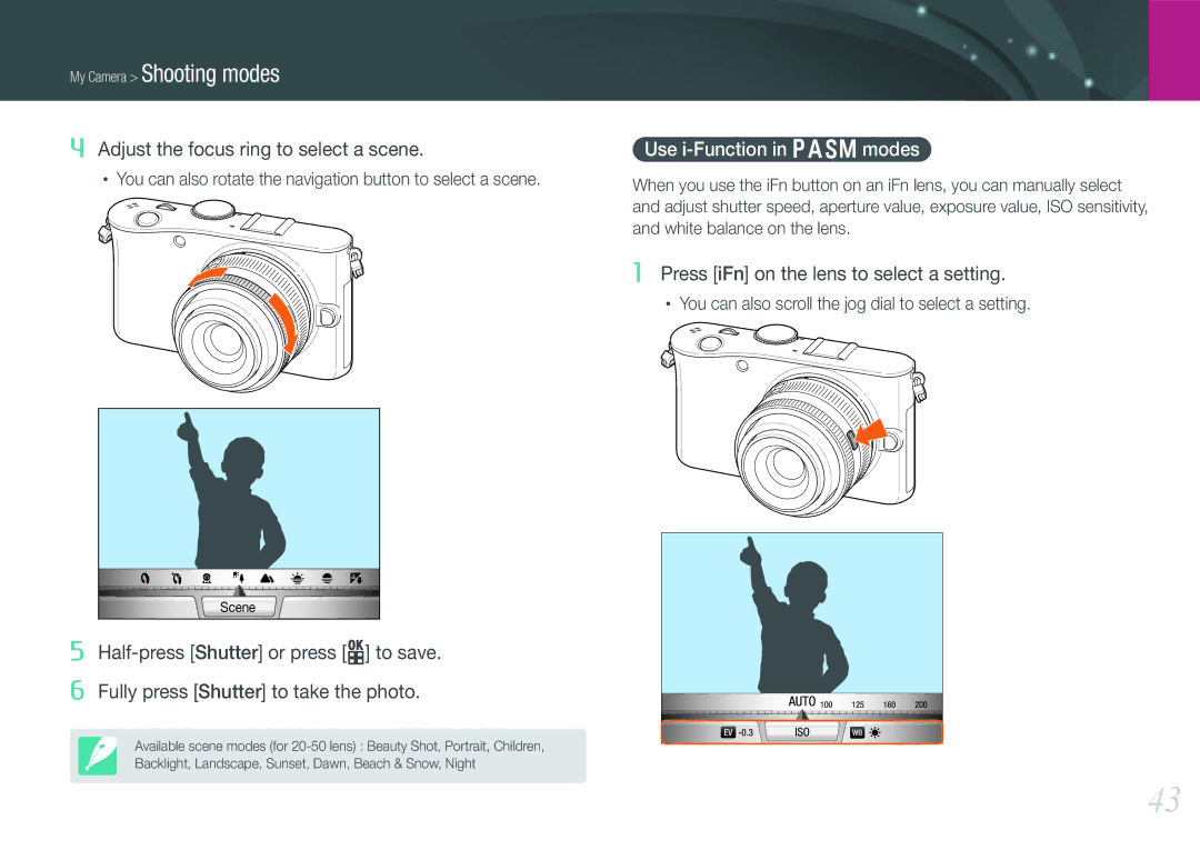 Samsung NX100 user manual Use i-Function in Pasm modes 