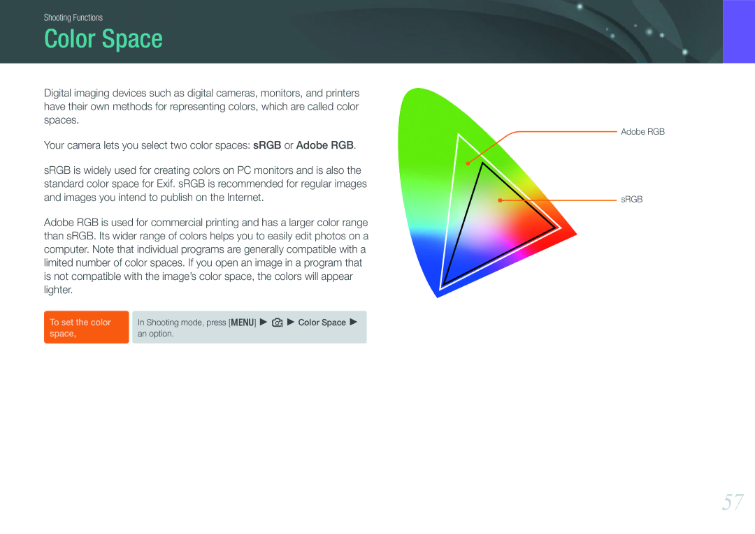 Samsung NX100 user manual Color Space 