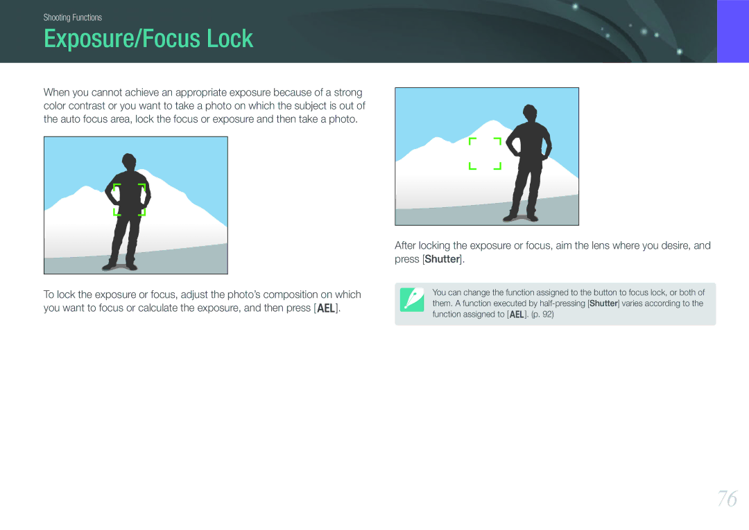 Samsung NX100 user manual Exposure/Focus Lock 