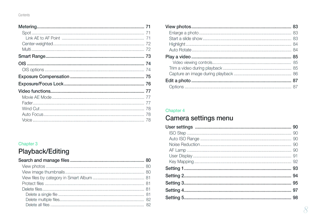 Samsung NX100 user manual Exposure Compensation, Search and manage ﬁles 