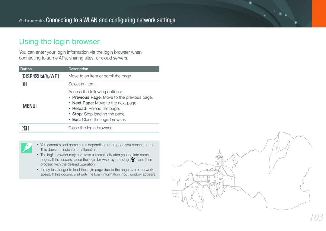 Samsung EV-NX1000BHWUS, EV-NX1000BABUS, NX1000 Black 2lens Kit user manual 103, Using the login browser 