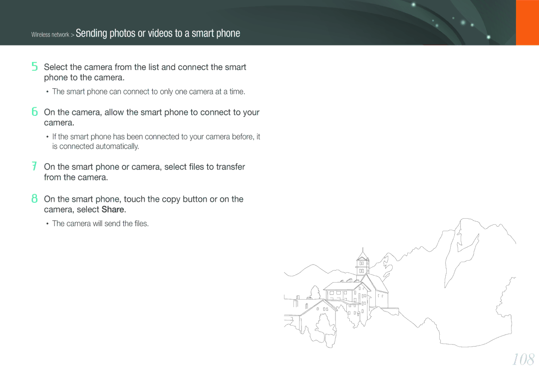 Samsung EV-NX1000BHWUS, EV-NX1000BABUS user manual 108, Wireless network Sending photos or videos to a smart phone 