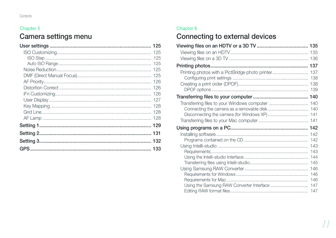 Samsung EV-NX1000BHWUS, EV-NX1000BABUS user manual 125, 126, 127, 128, 135, 136, 137, 138, 140, 141, 142, 143, 146 