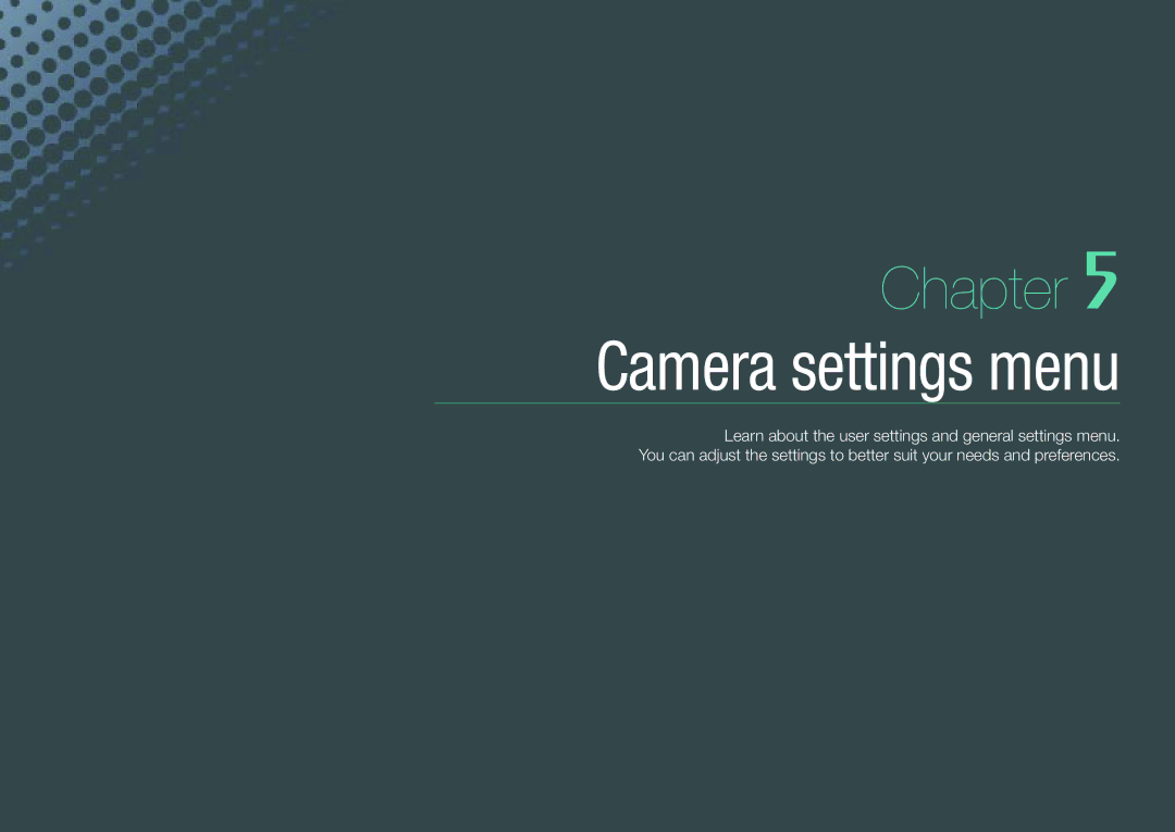 Samsung EV-NX1000BHWUS, EV-NX1000BABUS, NX1000 Black 2lens Kit user manual Camera settings menu 