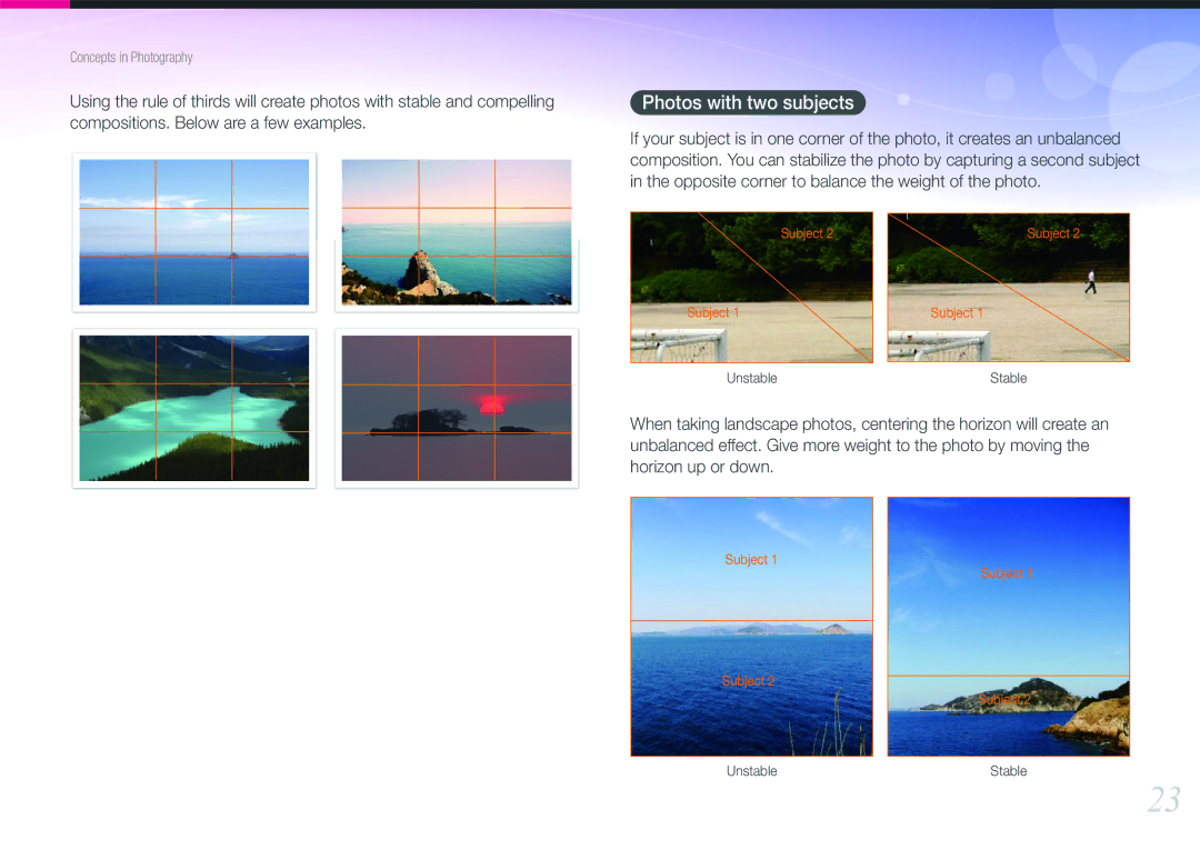 Samsung EV-NX1000BHWUS, EV-NX1000BABUS user manual Photos with two subjects, Compositions. Below are a few examples 