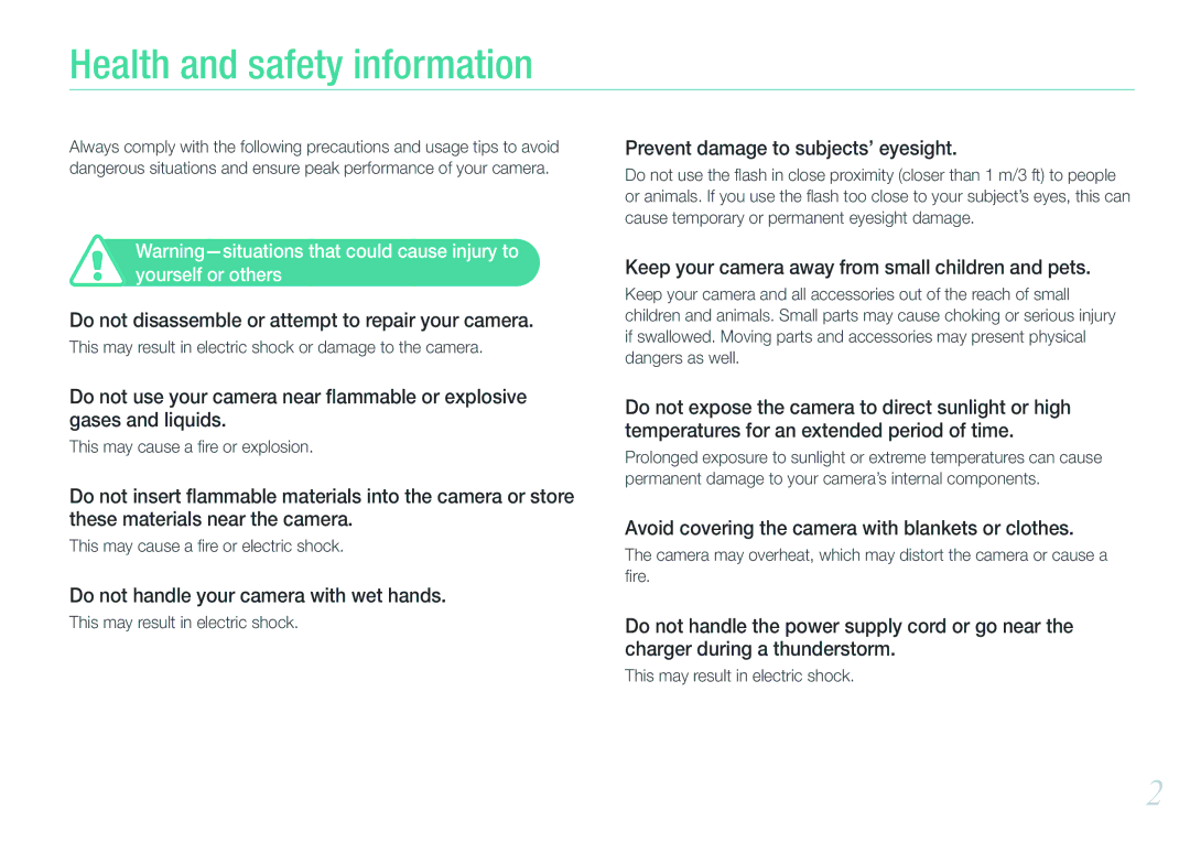 Samsung NX1000 Black 2lens Kit, EV-NX1000BHWUS, EV-NX1000BABUS user manual Health and safety information 