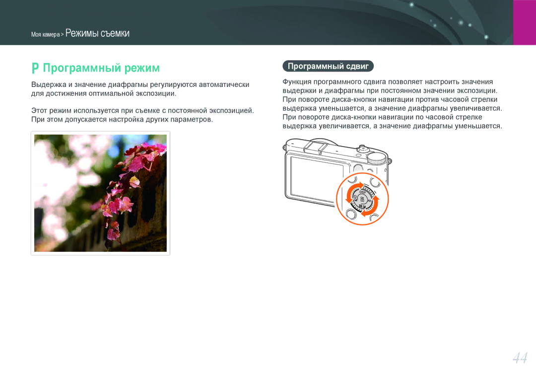 Samsung NX1000 manual Программный режим, Программный сдвиг 