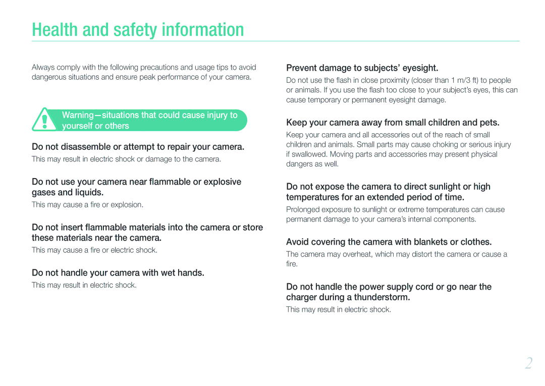 Samsung NX1000 user manual Health and safety information 