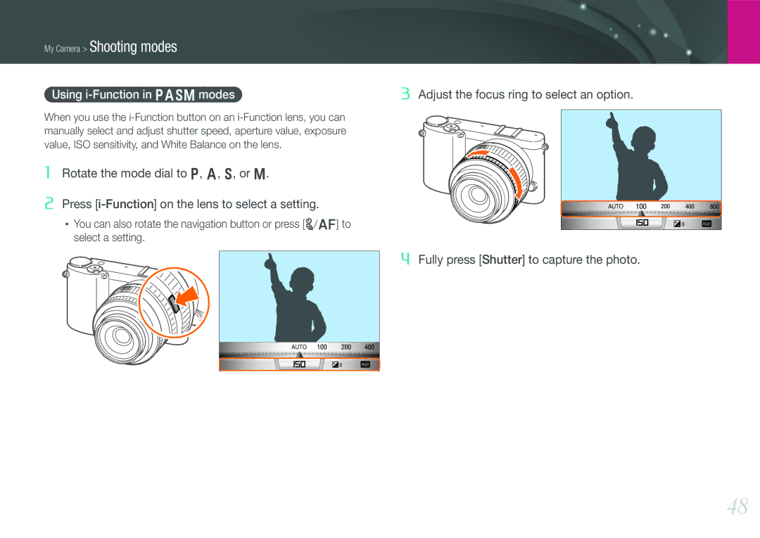 Samsung NX1000 user manual Using i-Function in Pasm modes 