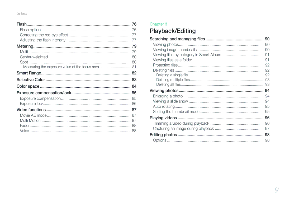 Samsung NX1000 user manual Exposure compensation/lock, Searching and managing ﬁles 