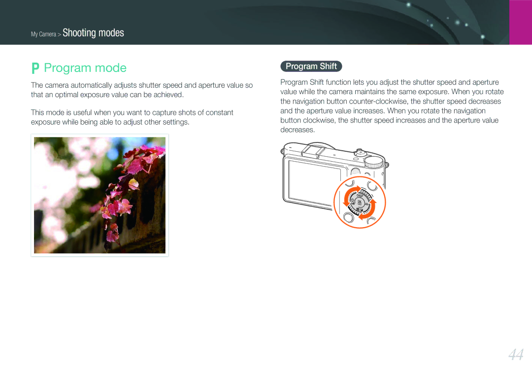 Samsung NX1000 user manual Program mode, Program Shift 