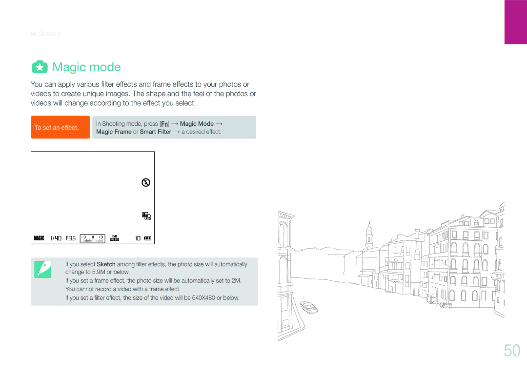 Samsung NX1000 user manual Magic mode, To set an effect 