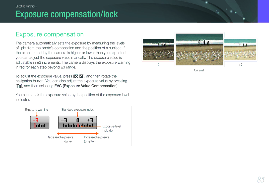 Samsung NX1000 user manual Exposure compensation/lock 