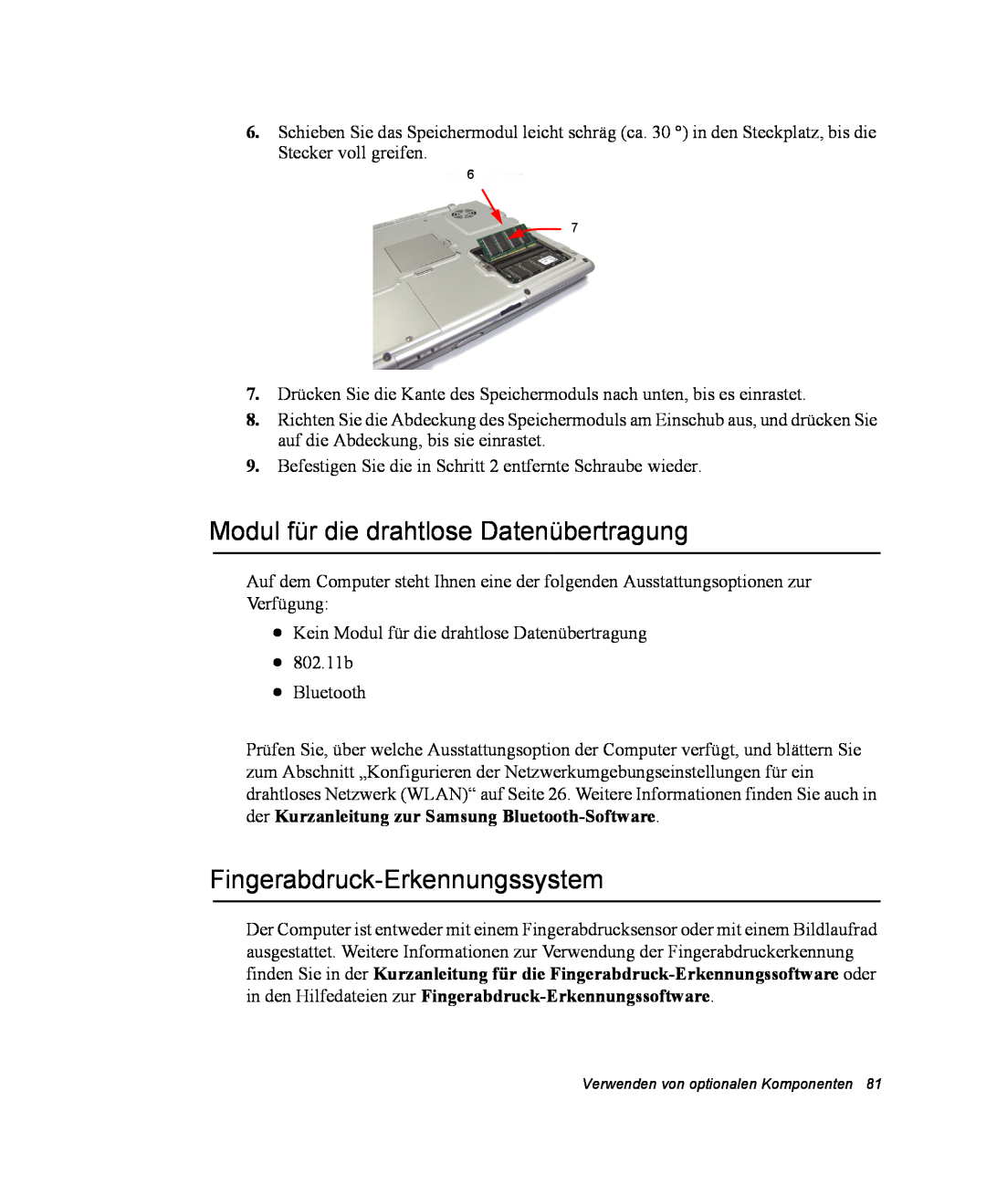 Samsung NX10RWBGBH/SEG, NX10PRDV01/SEG manual Modul für die drahtlose Datenübertragung, Fingerabdruck-Erkennungssystem 