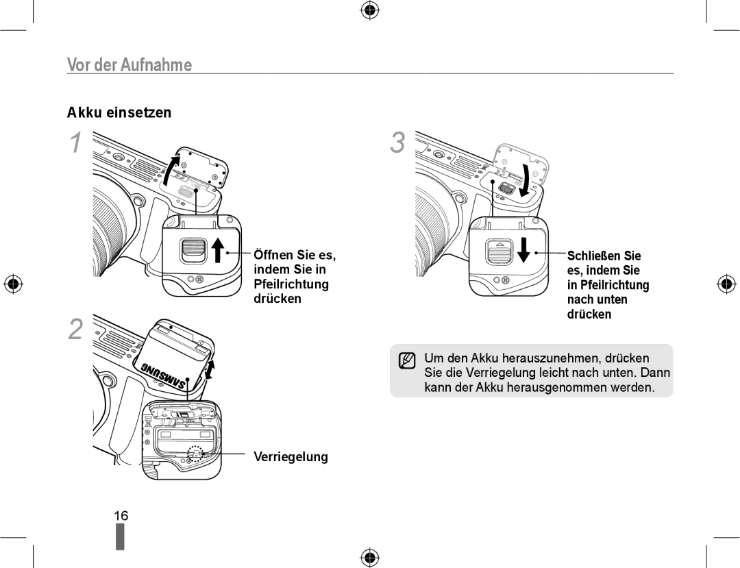 Samsung NX10RHZA03/SUK, NX10PRTV04/SUK, NX10PRTV04/SEG, EV-NX10ZZBABDE, EV-NX10ZZBABUA, EV-NX10ZZBCBDE manual Vor der Aufnahme 