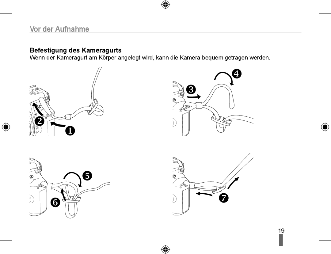 Samsung EV-NX10ZZBABDE, NX10RHZA03/SUK, NX10PRTV04/SUK, NX10PRTV04/SEG, EV-NX10ZZBABUA manual Befestigung des Kameragurts 