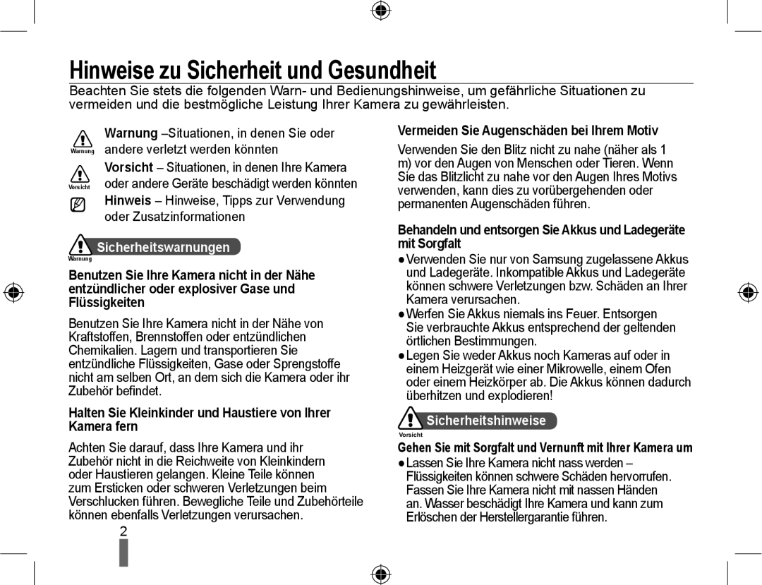 Samsung NX10PRTV04/SEG, NX10RHZA03/SUK Hinweise zu Sicherheit und Gesundheit, Sicherheitswarnungen, Sicherheitshinweise 