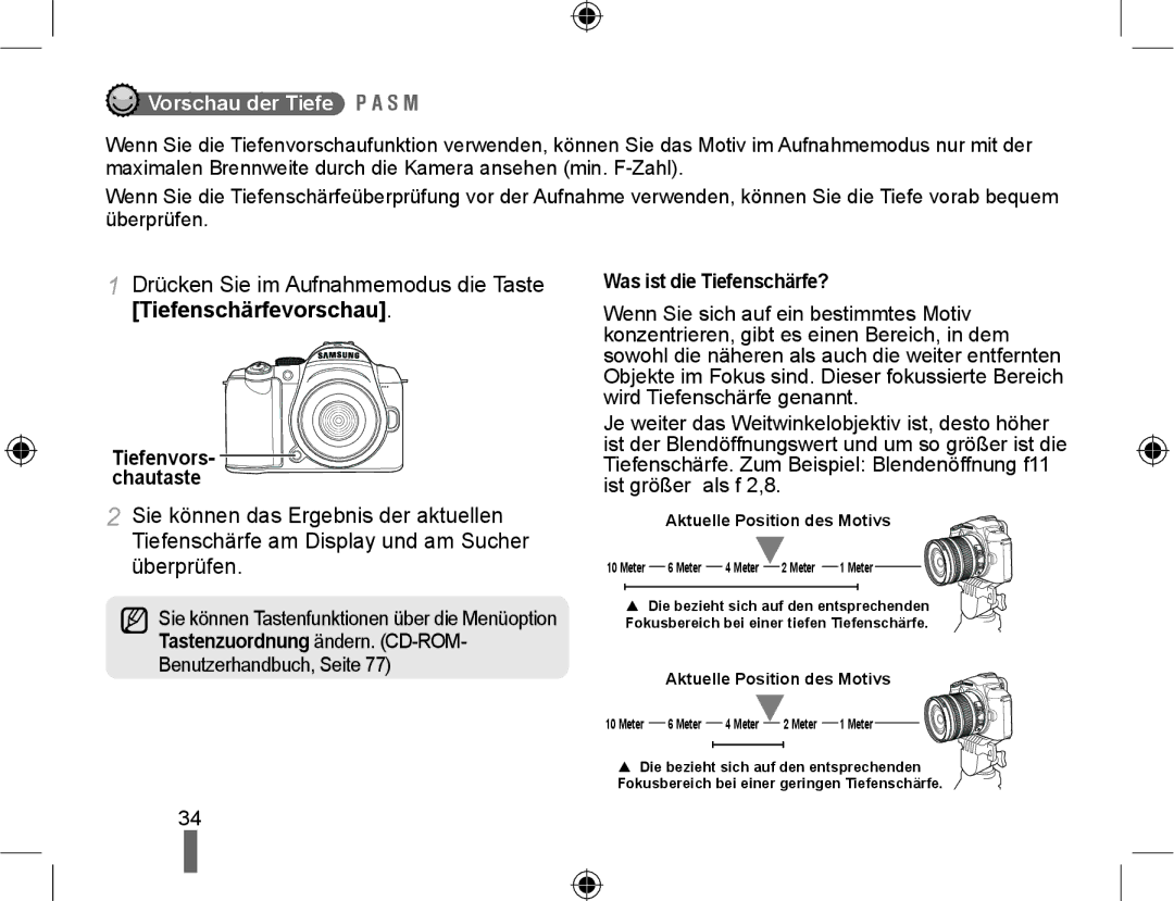 Samsung NX10PRTV04/SEG, NX10RHZA03/SUK, NX10-SEED/SEG Vorschau der Tiefe, Tiefenvors- chautaste, Was ist die Tiefenschärfe? 