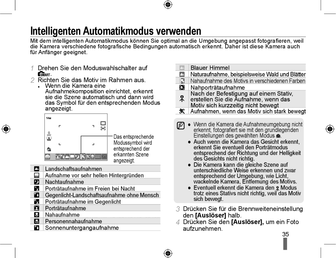 Samsung EV-NX10ZZBABDE Intelligenten Automatikmodus verwenden, Angezeigt, Aufnahmen, wenn das Motiv sich stark bewegt 