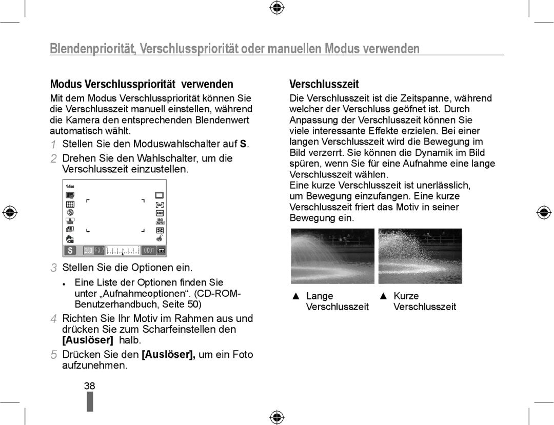 Samsung NX10-SEED/SEG, NX10RHZA03/SUK, NX10PRTV04/SUK, NX10PRTV04/SEG Modus Verschlusspriorität verwenden, Verschlusszeit 