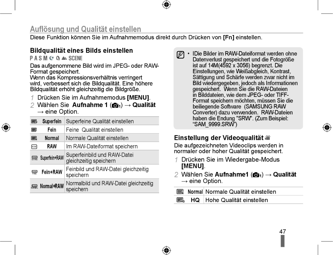 Samsung NX10RH08NH/SEG, NX10RHZA03/SUK, NX10-SEED/SEG Auﬂösung und Qualität einstellen, Bildqualität eines Bilds einstellen 