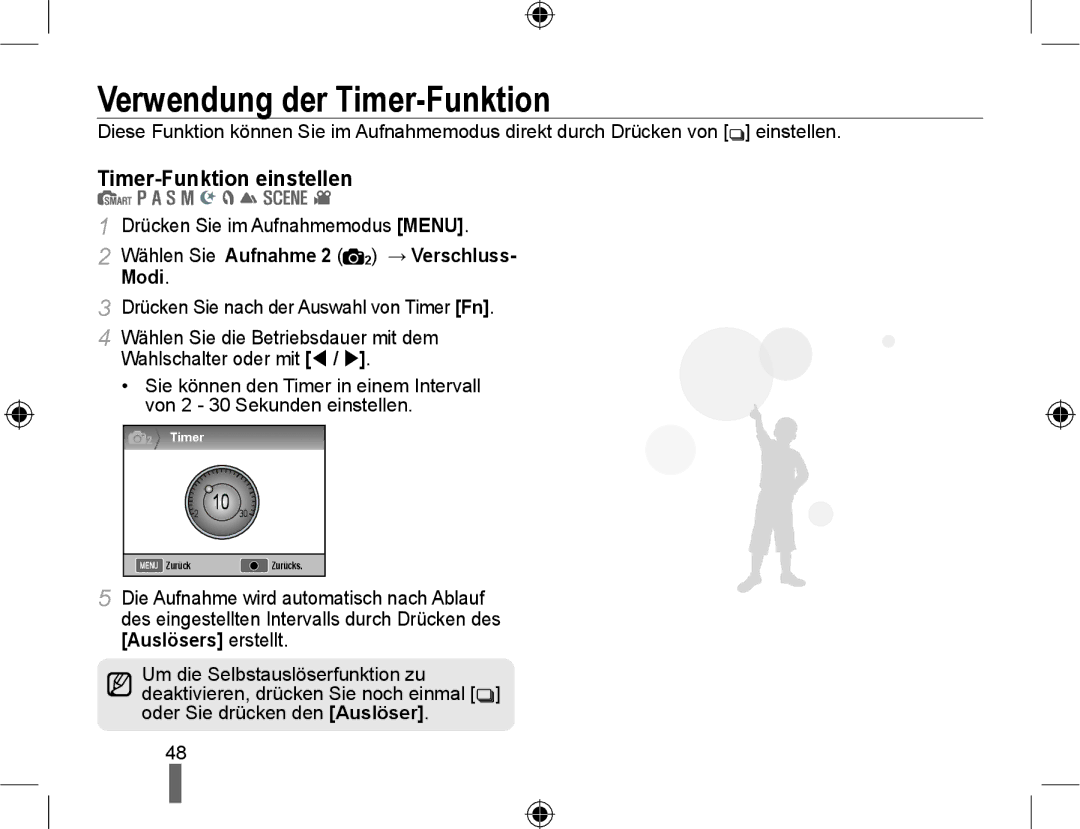 Samsung NX10RHZA03/SUK, NX10PRTV04/SUK, NX10PRTV04/SEG manual Verwendung der Timer-Funktion, Timer-Funktion einstellen 