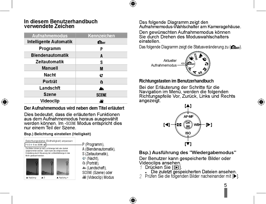 Samsung EV-NX10ZZBCBDE, NX10RHZA03/SUK, NX10-SEED/SEG Diesem Benutzerhandbuch verwendete Zeichen, Aufnahmemodus Kennzeichen 