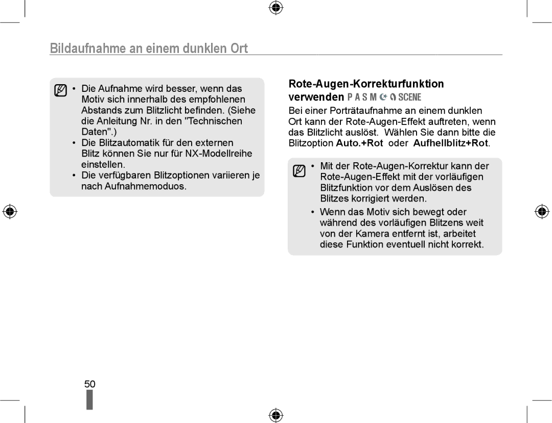 Samsung NX10PRTV04/SEG, NX10RHZA03/SUK manual Bildaufnahme an einem dunklen Ort, Rote-Augen-Korrekturfunktion verwenden 