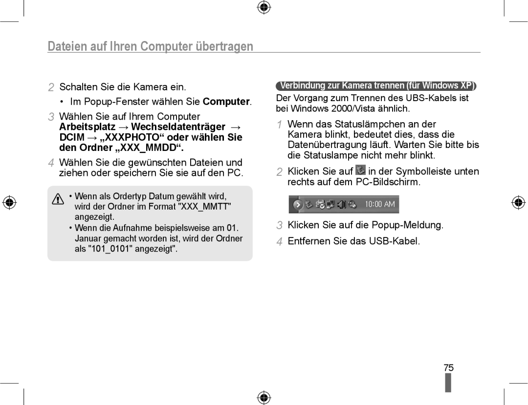 Samsung EV-NX10ZZBABDE Dcim → „XXXPHOTO oder wählen Sie den Ordner „XXXMMDD, Verbindung zur Kamera trennen für Windows XP 