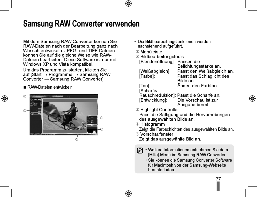 Samsung EV-NX10ZZBCBDE, NX10RHZA03/SUK manual Samsung RAW Converter verwenden, Ausgabe bereit, Highlight Controller 