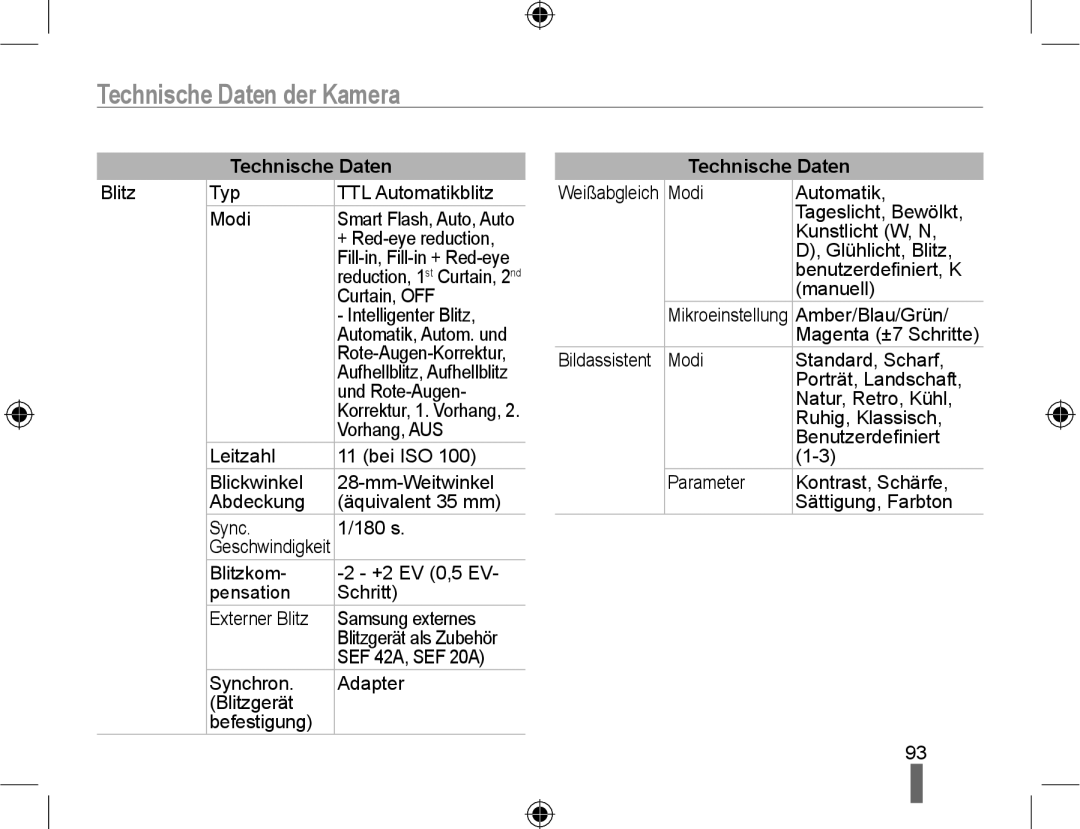 Samsung EV-NX10ZZBCBDE manual Blitz Typ TTL Automatikblitz Modi, + Red-eye reduction, Curtain, OFF, Intelligenter Blitz 