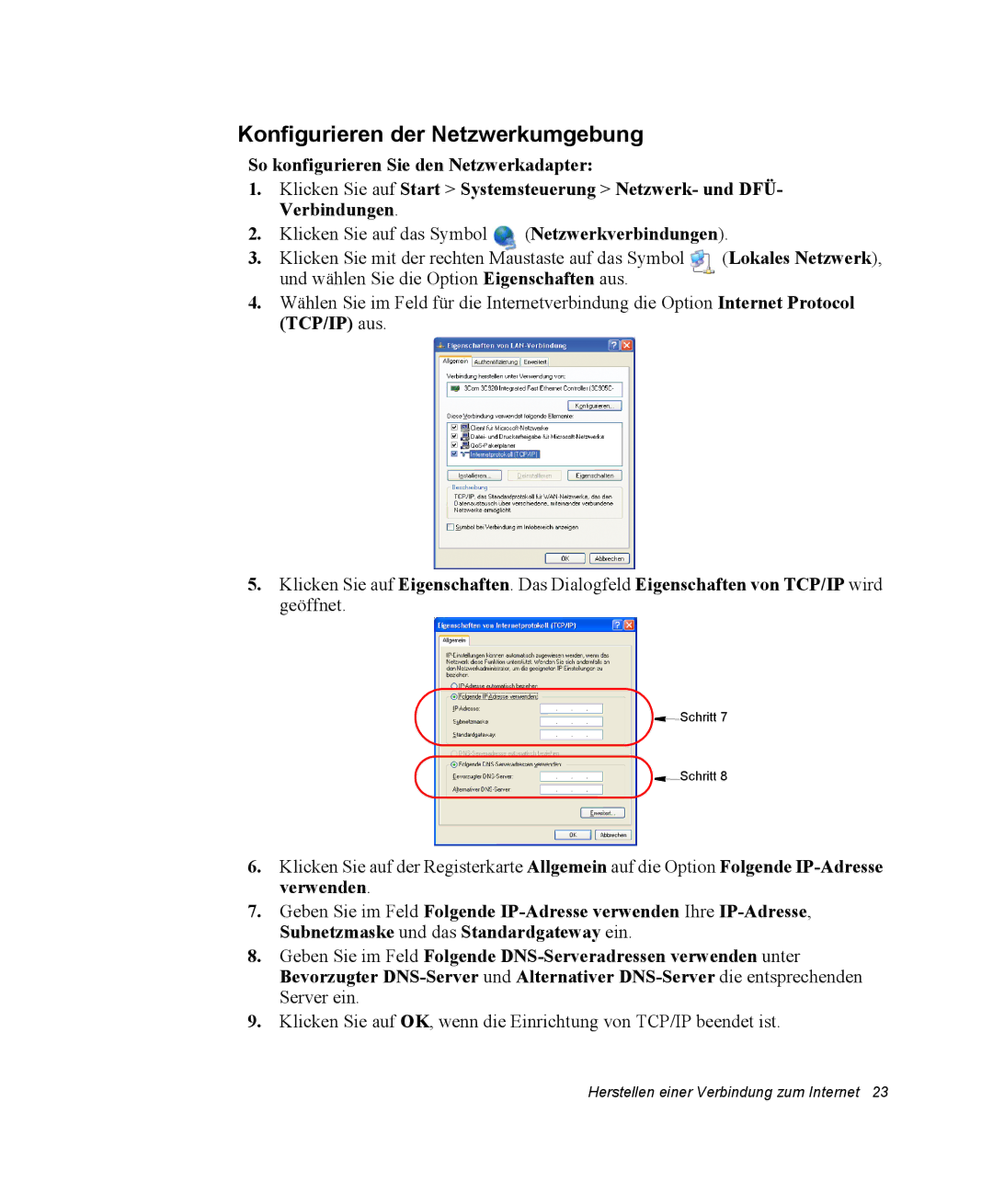 Samsung NX10RK09C5/SEG, NX10RP0BW9/SEG manual Konfigurieren der Netzwerkumgebung, Netzwerkverbindungen, Lokales Netzwerk 