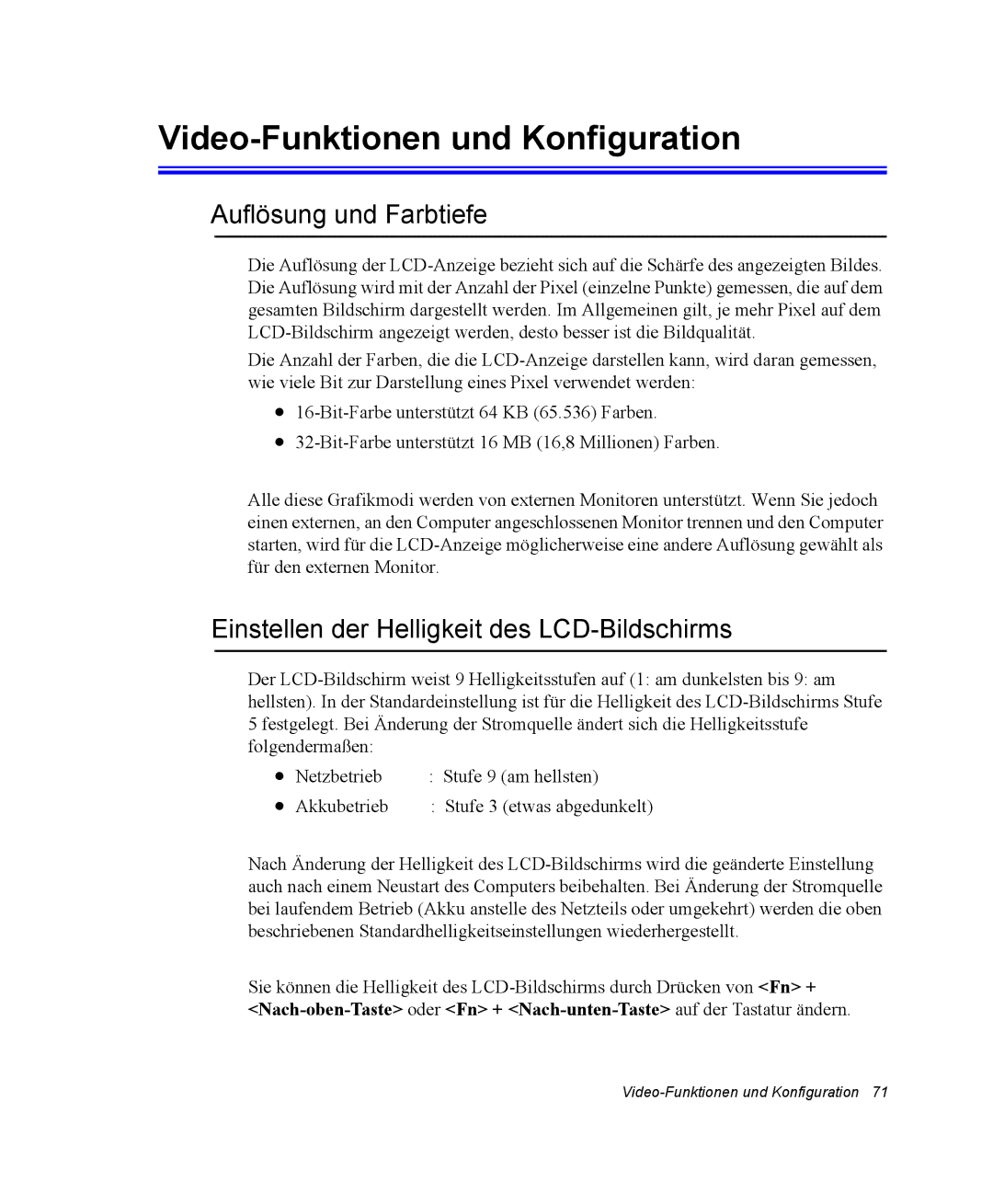 Samsung NX10RP09C5/SEG, NX10RP0BW9/SEG, NX10RK09DK/SEG manual Video-Funktionen und Konfiguration, Auflösung und Farbtiefe 