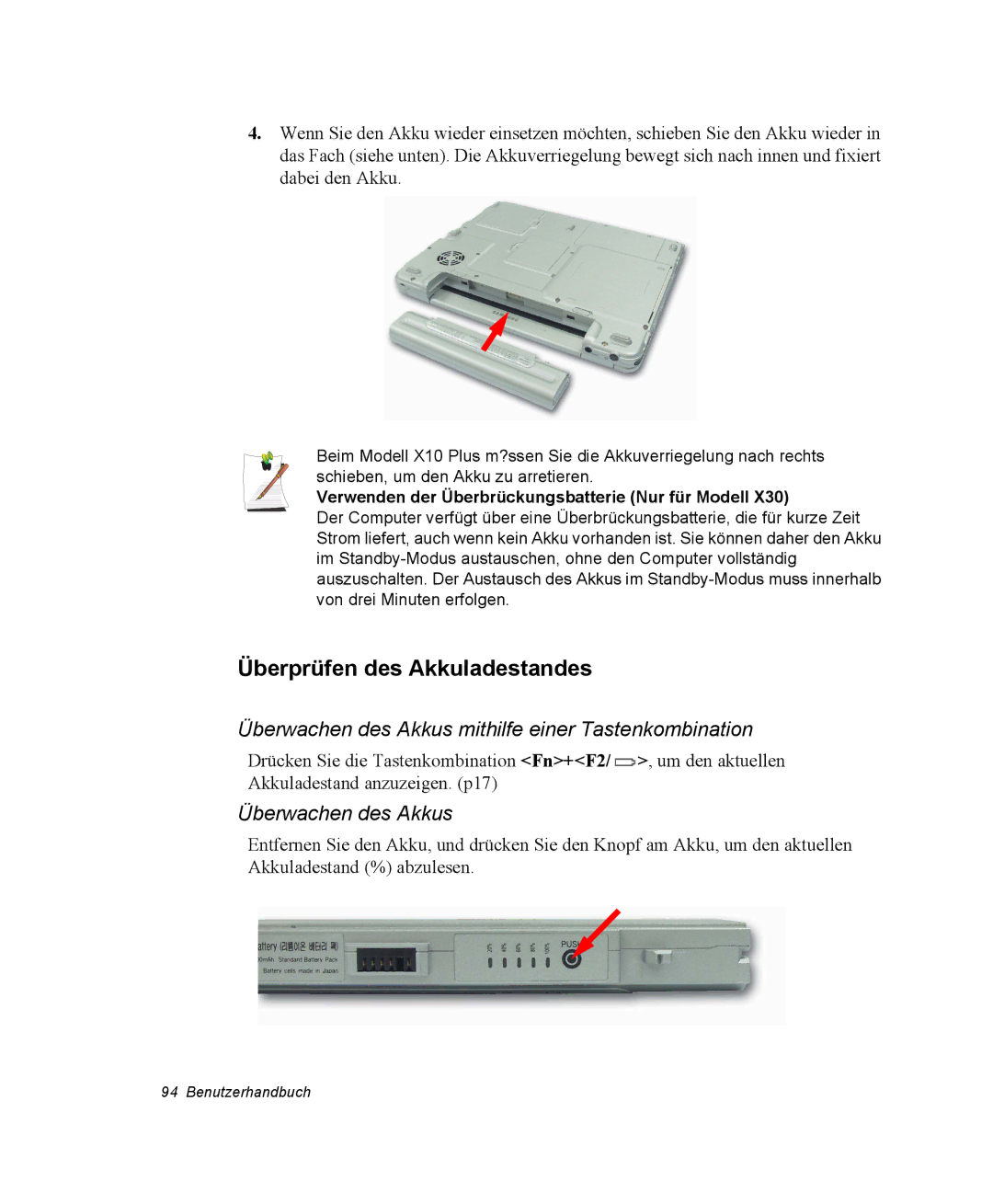 Samsung NX15PRTV01/SCH manual Überprüfen des Akkuladestandes, Überwachen des Akkus mithilfe einer Tastenkombination 