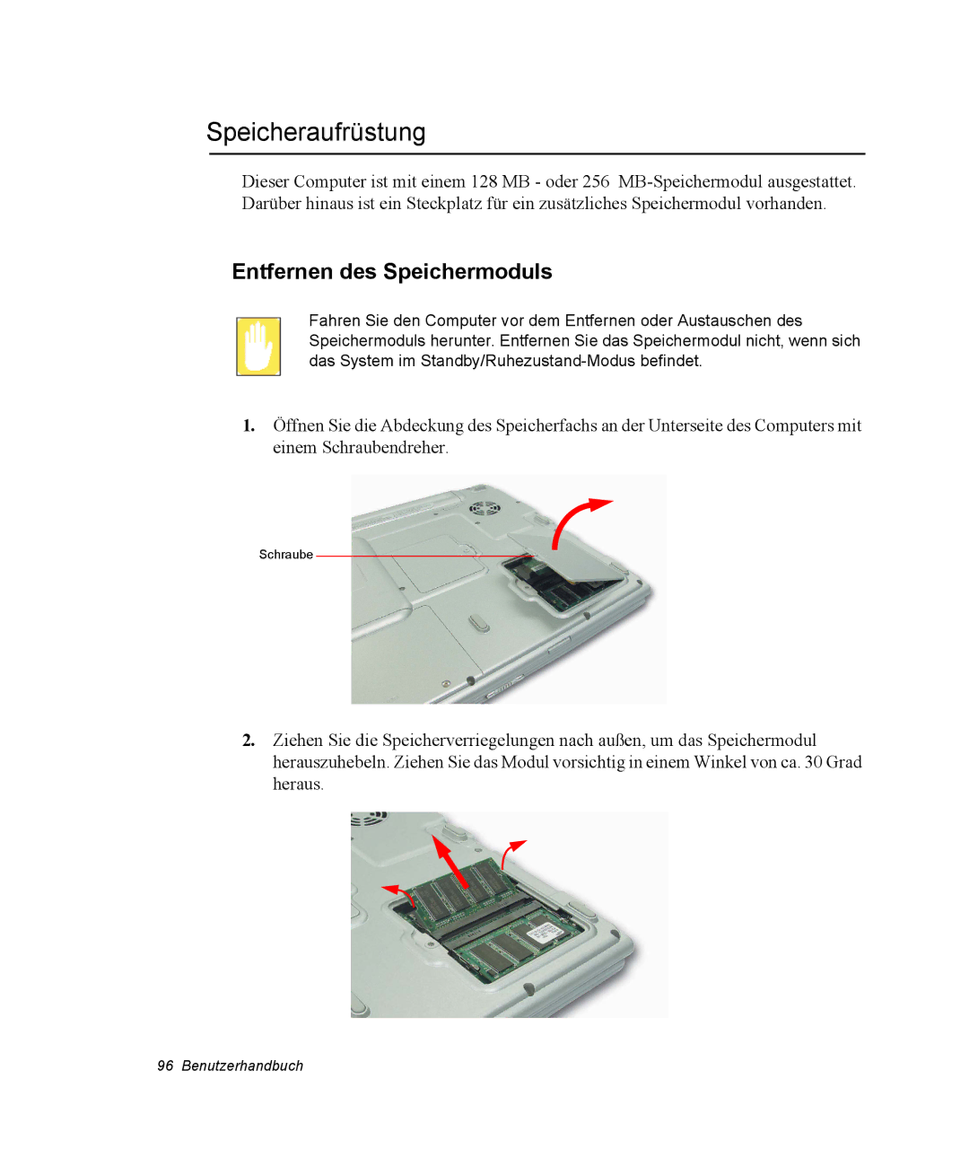 Samsung NX15PRTV01/SCH manual Speicheraufrüstung, Entfernen des Speichermoduls 