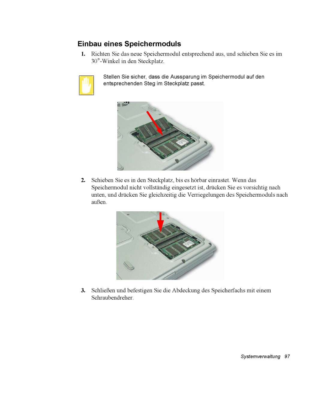 Samsung NX15PRTV01/SCH manual Einbau eines Speichermoduls 