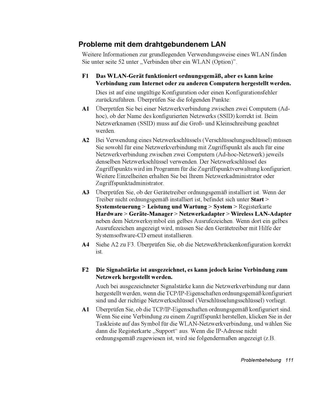 Samsung NX15PRTV01/SCH manual Probleme mit dem drahtgebundenem LAN 