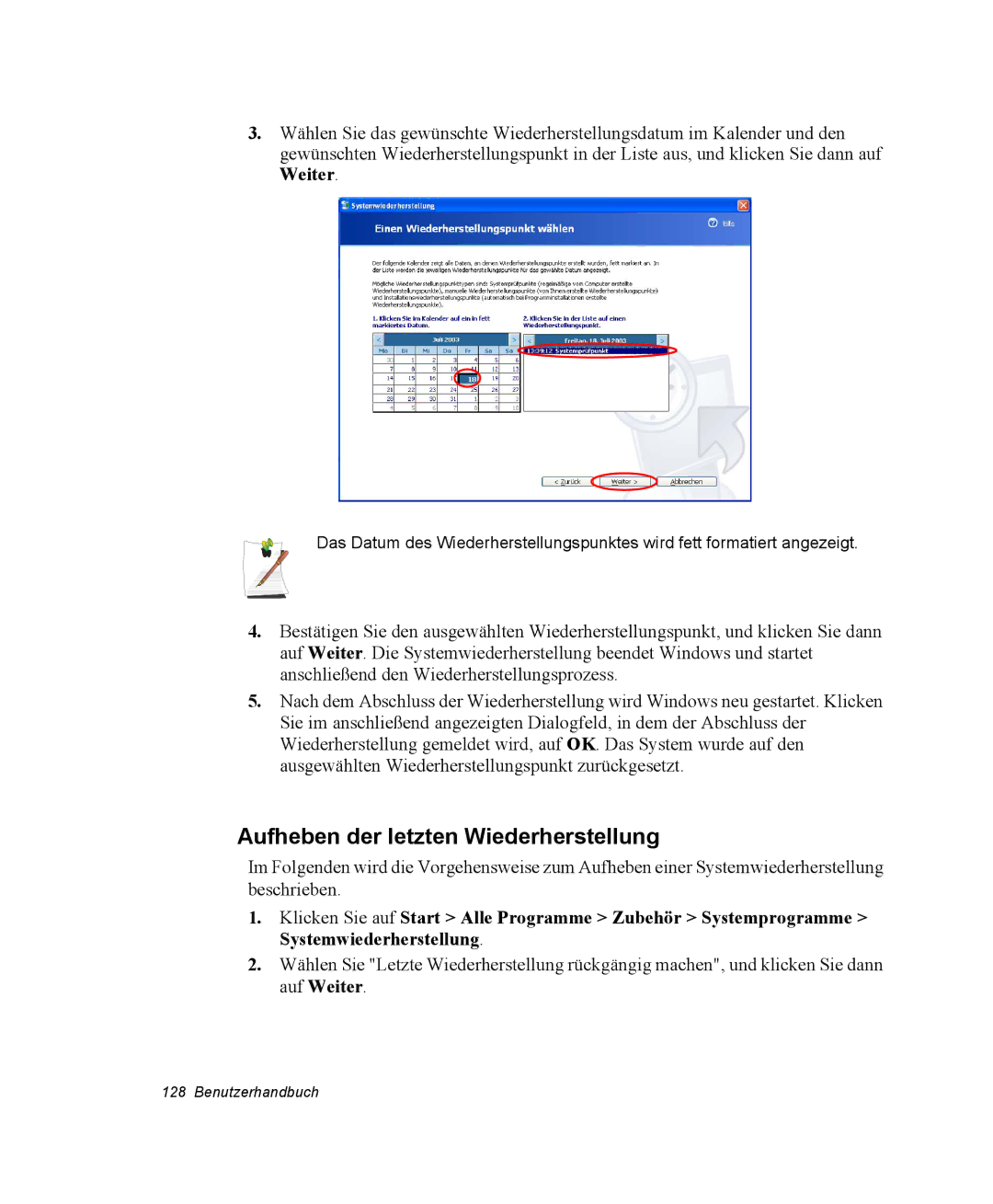 Samsung NX15PRTV01/SCH manual Aufheben der letzten Wiederherstellung 