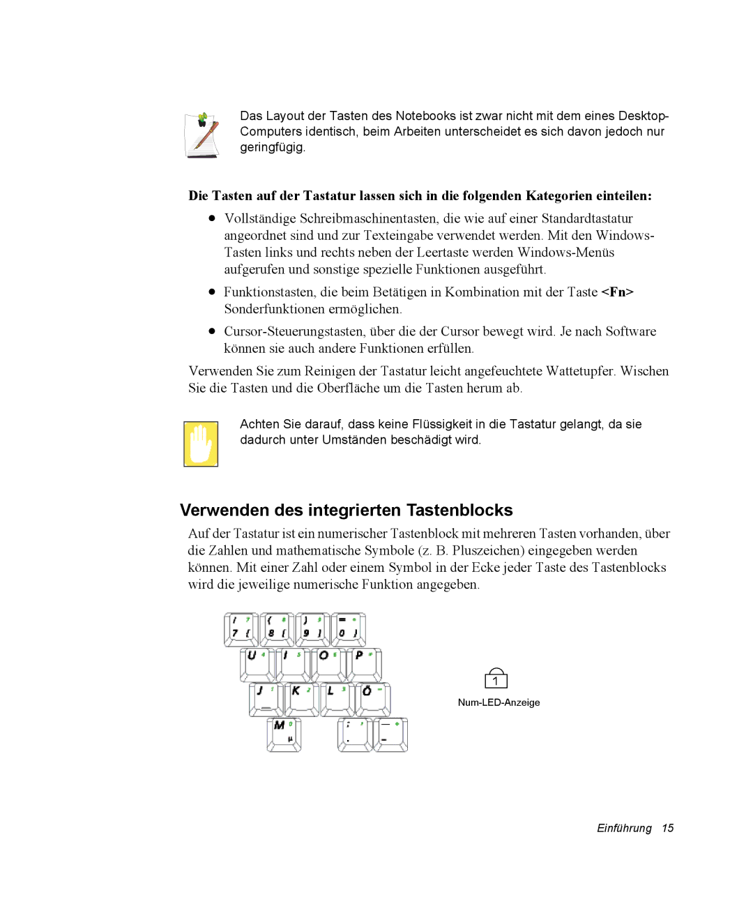 Samsung NX15PRTV01/SCH manual Verwenden des integrierten Tastenblocks 