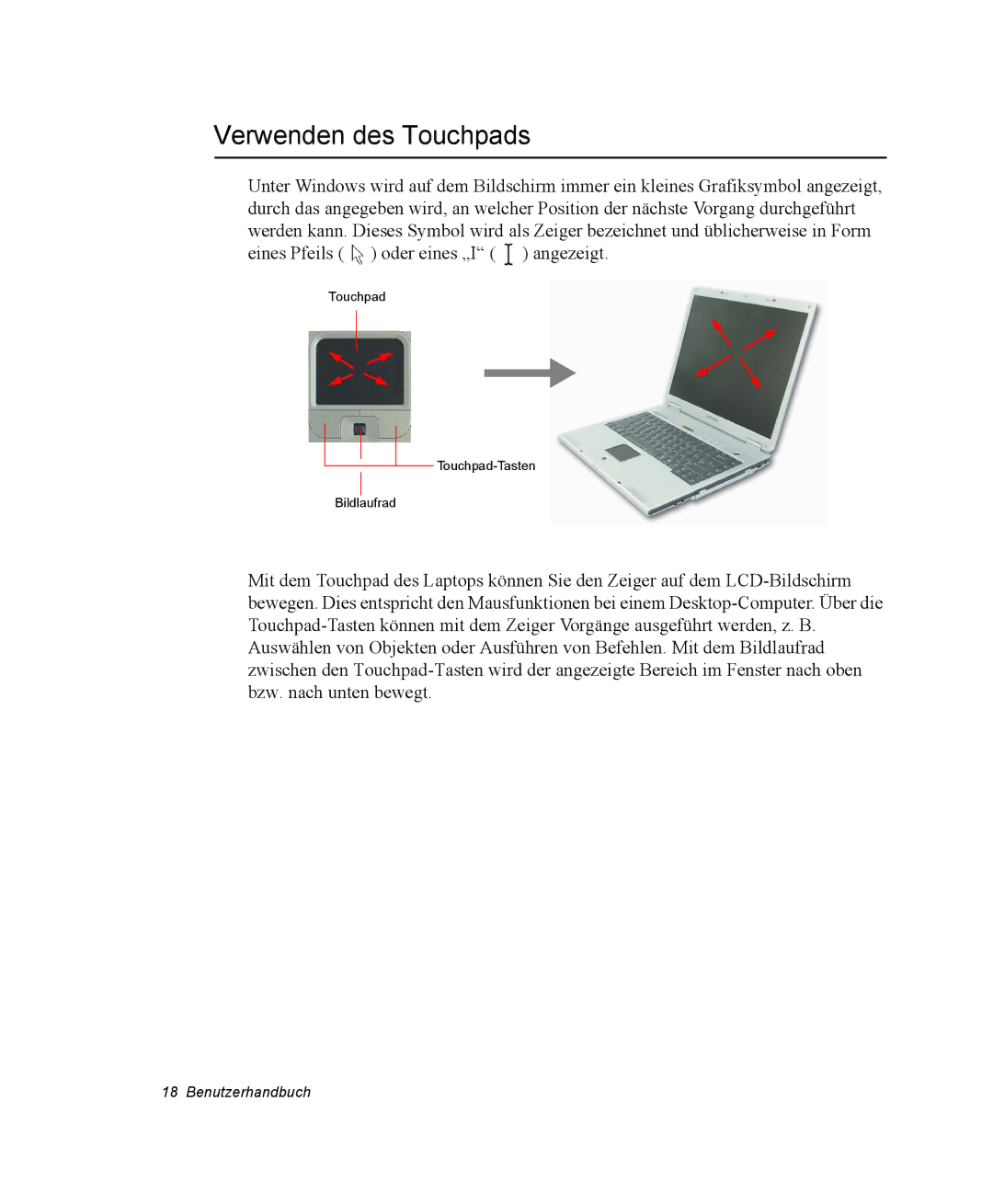 Samsung NX15PRTV01/SCH manual Verwenden des Touchpads 