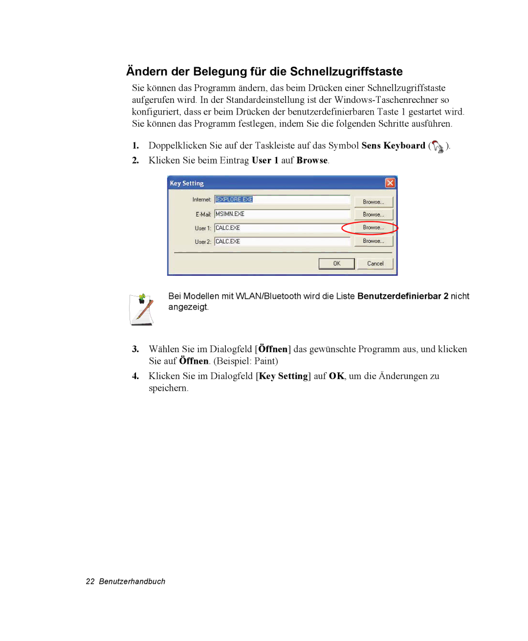 Samsung NX15PRTV01/SCH manual Ändern der Belegung für die Schnellzugriffstaste 