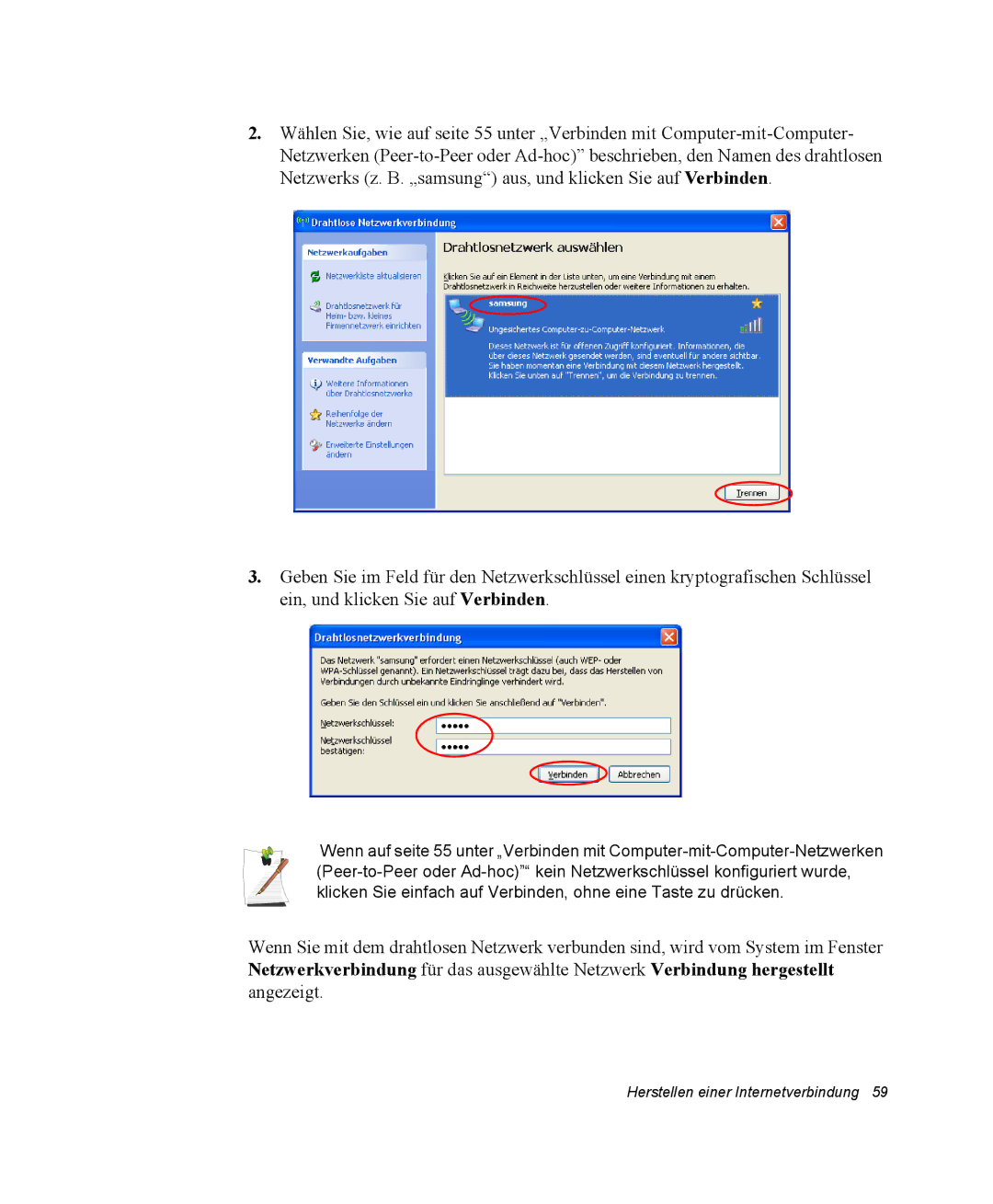 Samsung NX15PRTV01/SCH manual Herstellen einer Internetverbindung 