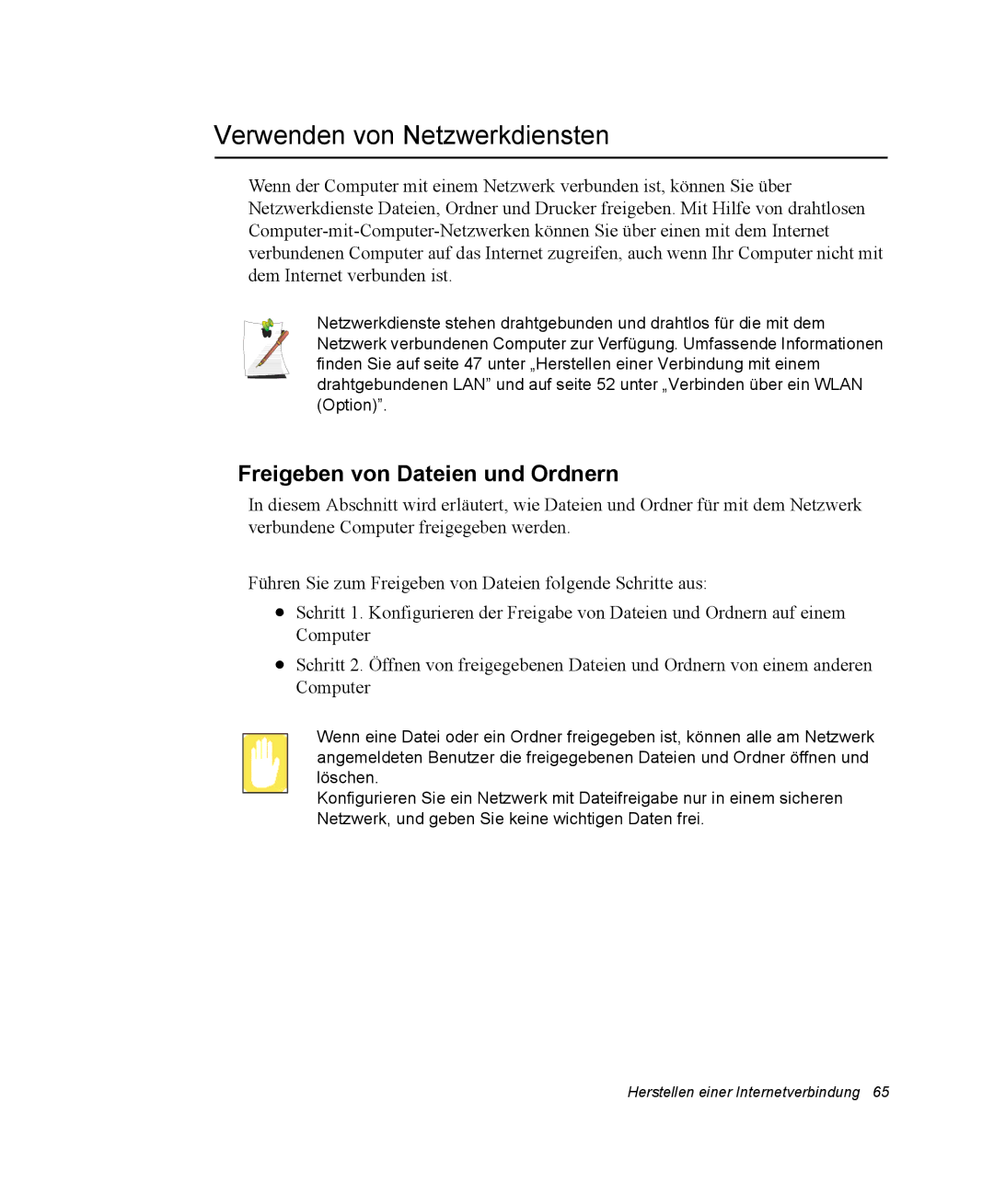 Samsung NX15PRTV01/SCH manual Verwenden von Netzwerkdiensten, Freigeben von Dateien und Ordnern 