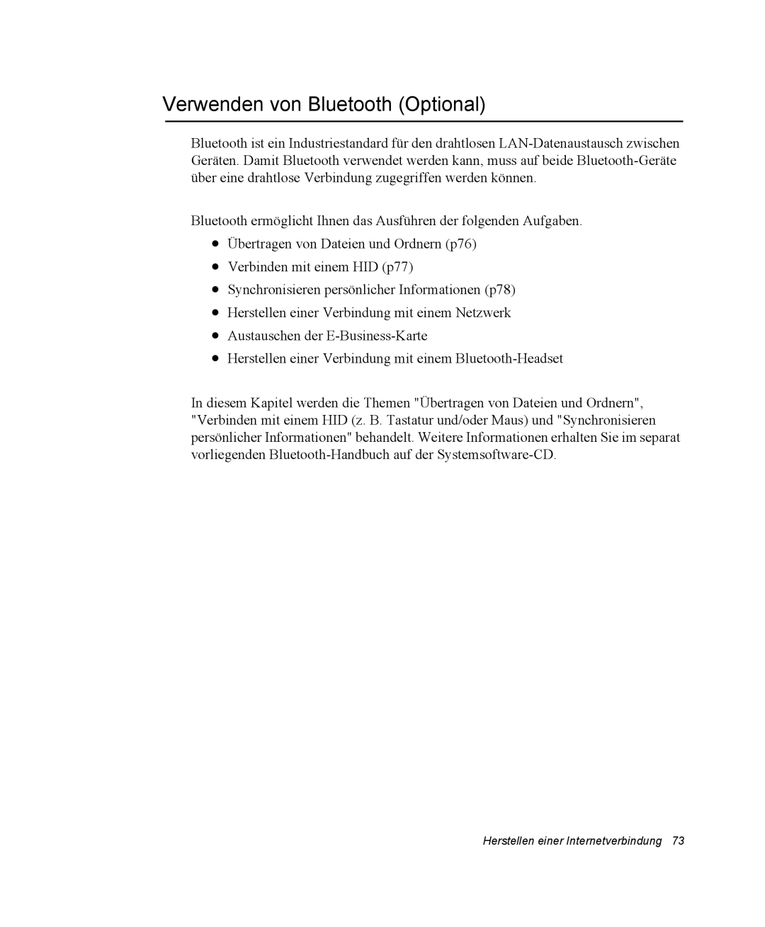 Samsung NX15PRTV01/SCH manual Verwenden von Bluetooth Optional 