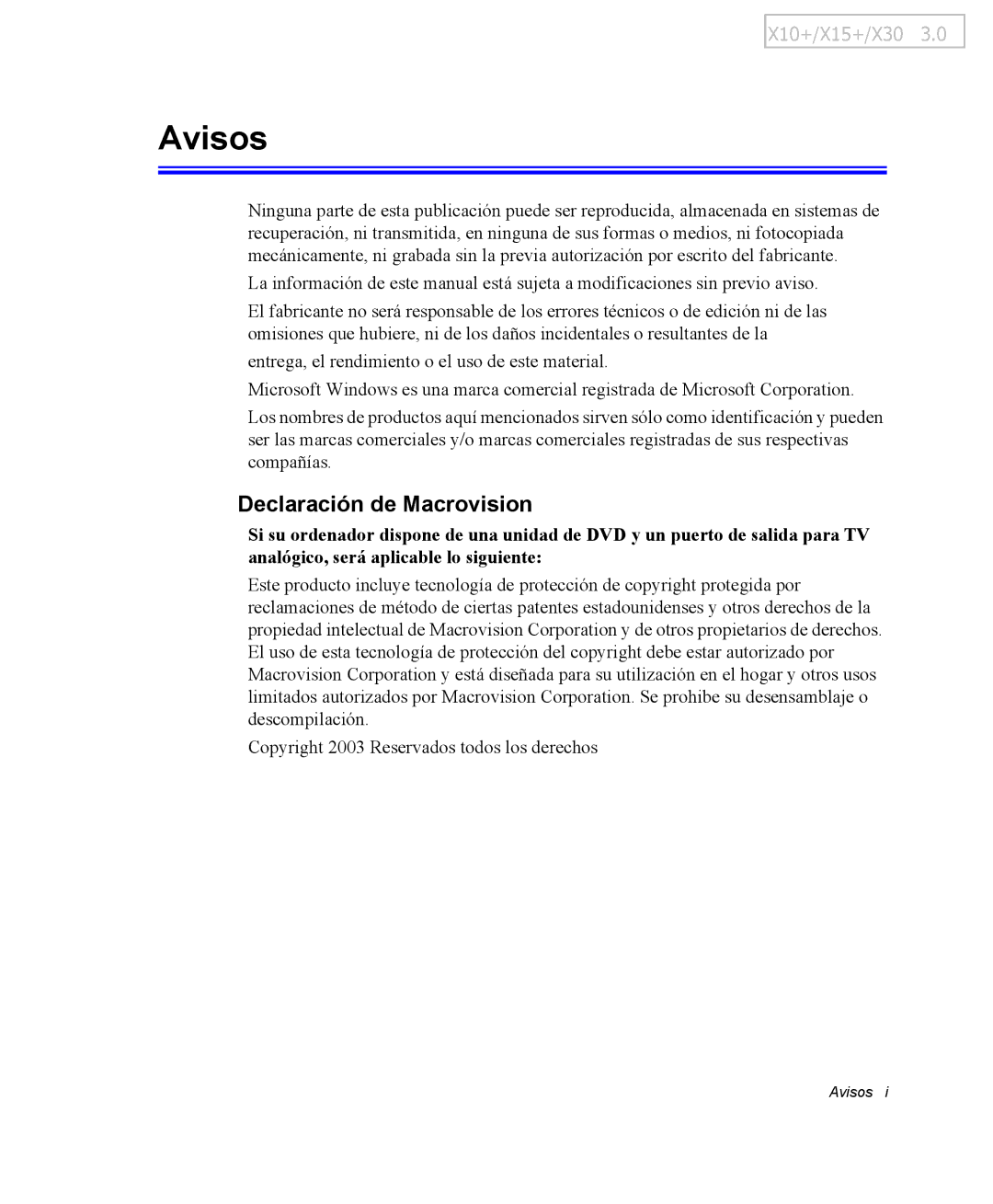 Samsung NX15TVDTVY/SES, NX15RV75KX/SES, NX15THDTXC/SES manual Avisos, Declaración de Macrovision 