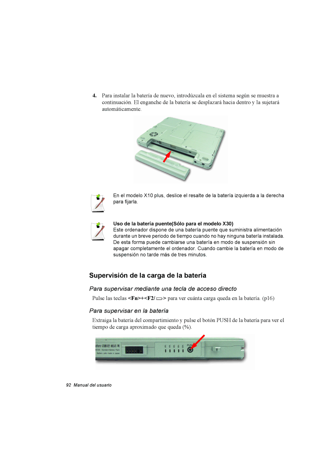 Samsung NX15RV75KX/SES manual Supervisión de la carga de la batería, Para supervisar mediante una tecla de acceso directo 